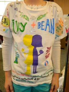 A child portable a t-shirt decorated as a book review as an example of creative book report ideas